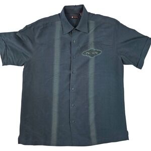 Centro Mens Large Short Sleeve Button Down Shirt Charcoal Grey Graphic Textured